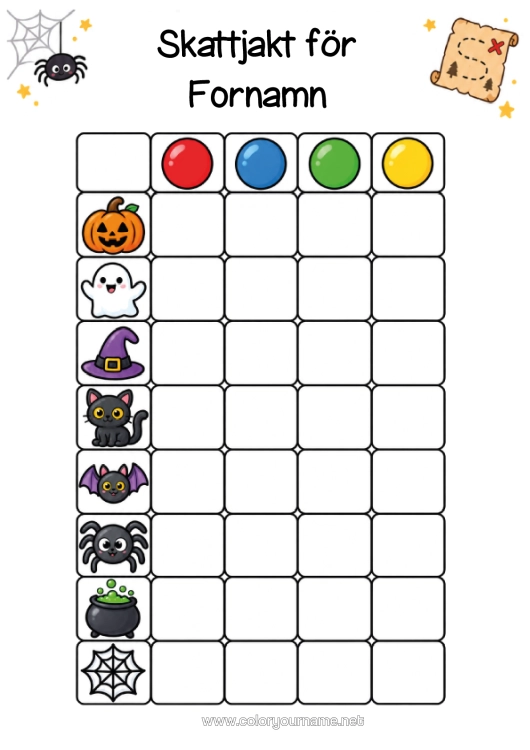 Färgläggningssida att skriva ut Halloween Barnaktiviteter Skattjakt