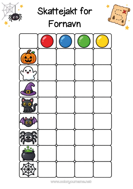 Fargeleggingssiden til utskrift Halloween Barnaktiviteter Skattejakt