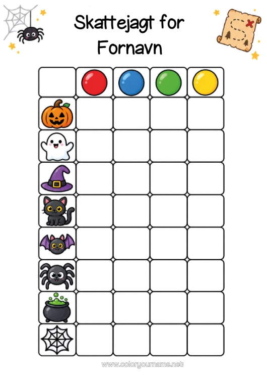 Farvelægningssiden til udskrivning Halloween Børneaktiviteter Skattejagt