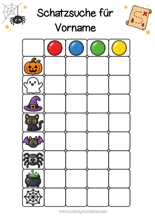 Malvorlage zum Ausdrucken Halloween Kinderaktivitäten Schatzsuche
