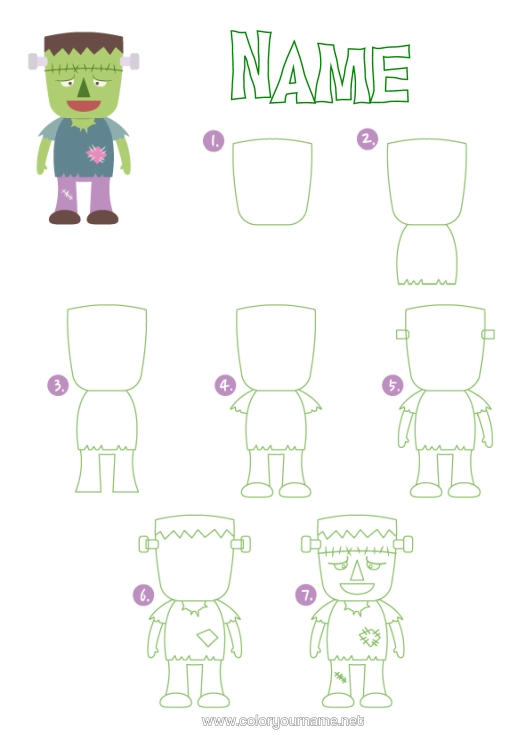 Coloring page to print Monster Children's Activities Frankenstein Zombie Learn To Draw