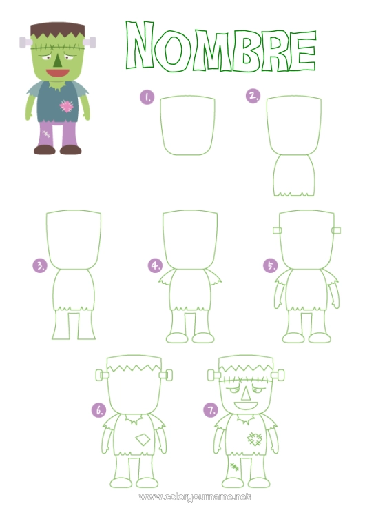 Dibujo para colorear para imprimir Monstruo Actividades Para Niños Frankenstein Zombi Aprender A Dibujar