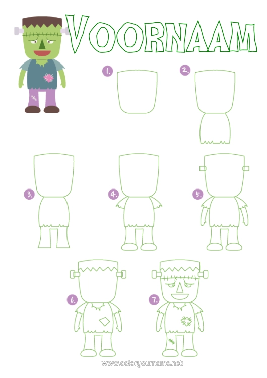 Kleurplaat om af te drukken Monster Activiteiten Voor Kinderen Frankenstein Zombie Leren Tekenen
