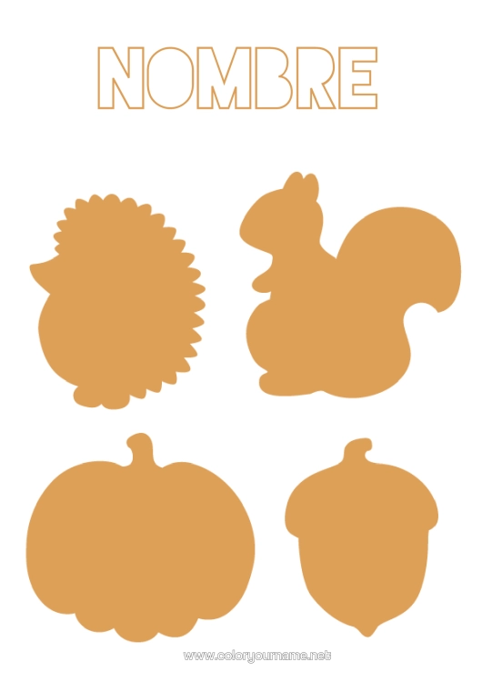 Dibujo para colorear para imprimir Calabaza Erizo Ardilla Otoño Actividades Para Niños Animales Del Bosque Bellota Silueta