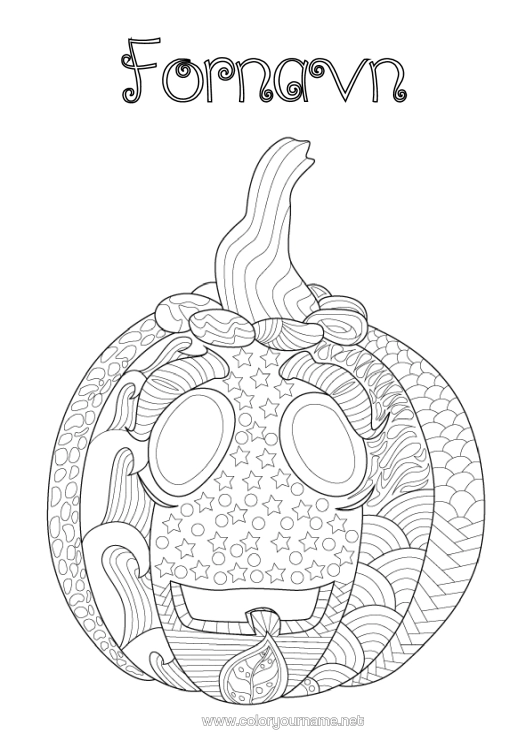 Farvelægningssiden til udskrivning Græskar Græskarlampe Zentangle