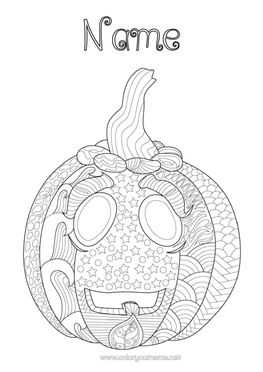 Colouring page to print Pumpkin Jack O'lantern Zentangle