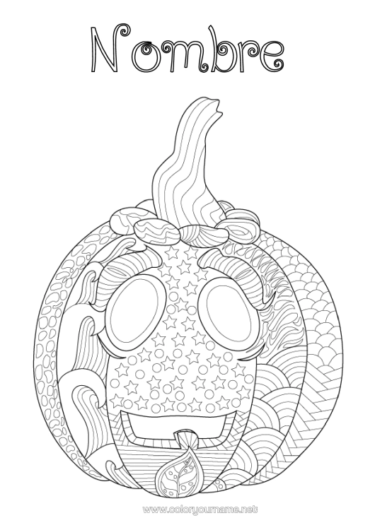 Dibujo para colorear para imprimir Calabaza Jack O'lantern Zentangle