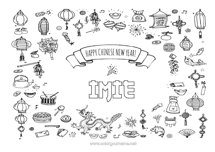 Kolorowanka do wydruku Chiński Nowy Rok