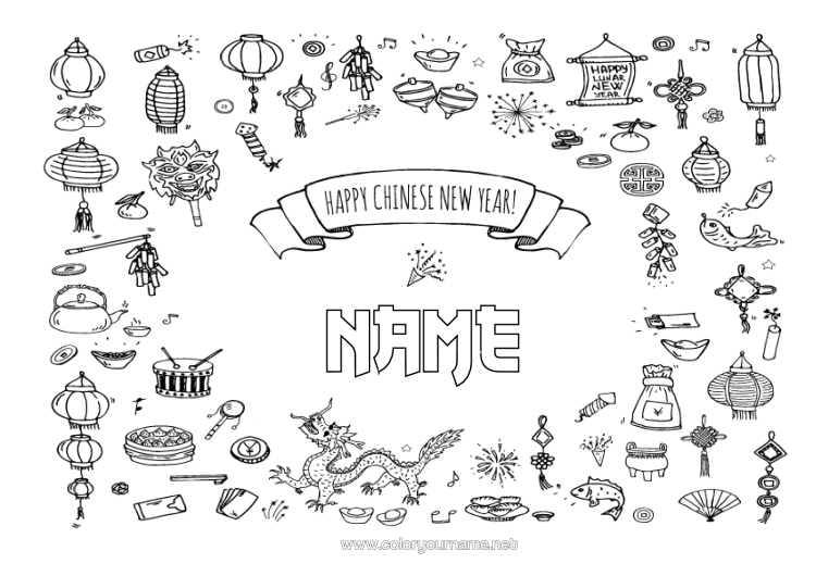 Colouring page to print Chinese New Year