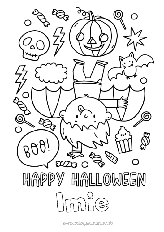Kolorowanka do wydruku Wampir Dynia Cukierek Albo Psikus? Halloween Napis 'Halloween' Boo