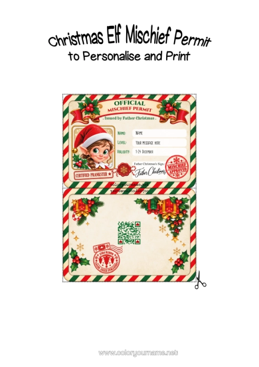 Colouring page to print Christmas Elves Mischief Of The Trickster Goblin Trickster Goblin Identification Papers