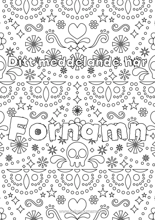 Färgläggningssida att skriva ut De Dödas Dag Mexiko Calaveras, Dödskallar Dekorativ Bakgrund
