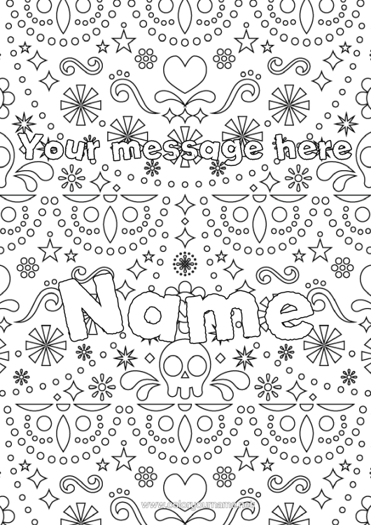 Colouring page to print Day Of The Dead Mexico Calaveras, Skulls Decorative Background