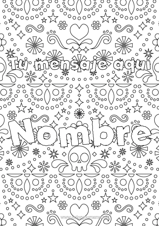 Dibujo para colorear para imprimir Día De Los Muertos México Calaveras Fondo Decorativo