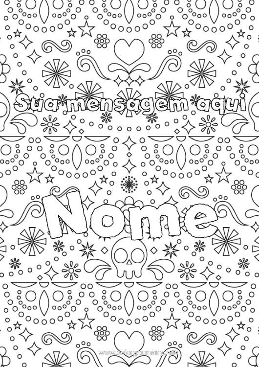 Página de desenho para imprimir Dia Dos Mortos México Calaveras, Caveiras Fundo Decorativo