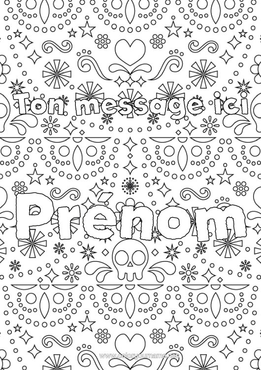 Coloriage à imprimer Día De Los Muertos Mexique Calaveras, Têtes De Mort Fond Décoratif