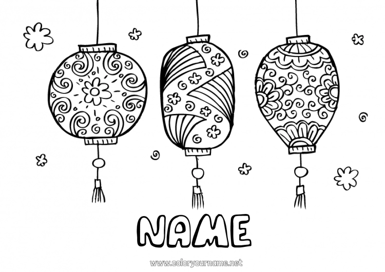 Coloring page to print Chinese New Year Chinese lantern