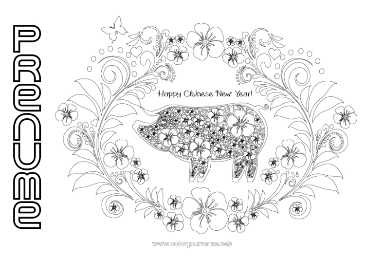 Pagină de colorat de imprimat Porc Anul Nou Chinezesc Animale de fermă