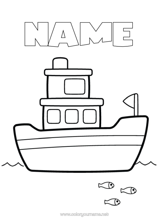 Colouring page to print Sea Vehicles Boat Easy Colouring Pages Marine Vehicles