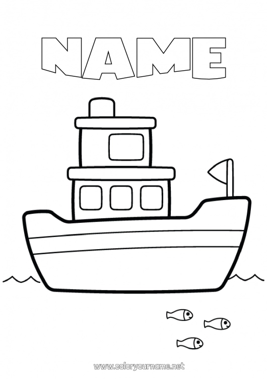 Coloring page to print Sea Vehicles Boat Easy coloring pages Maritime vehicles