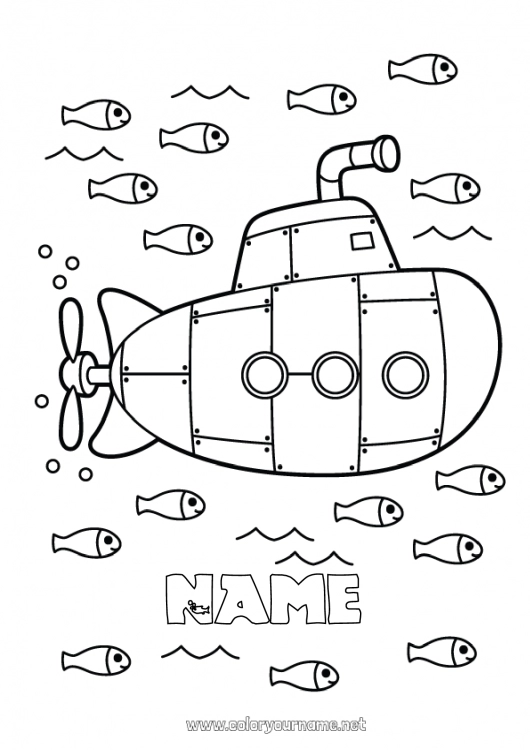 Coloring page to print Sea Vehicles Submarine Maritime vehicles