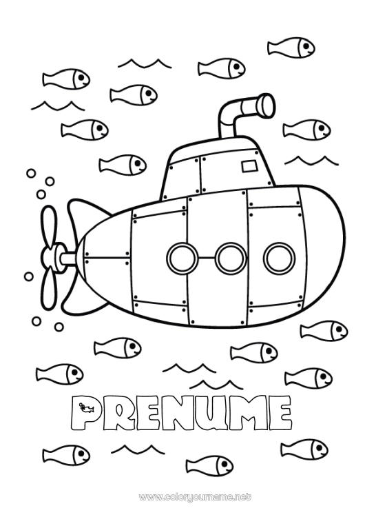 Pagină de colorat de imprimat Mare Vehicule Submarin Vehicule maritime