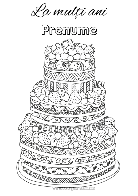 Pagină de colorat de imprimat Tort Aniversare Desene de colorat complexe La mulți ani!