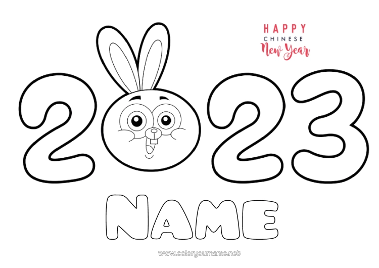 Colouring page to print Rabbit 2023 Chinese New Year Forest Animals