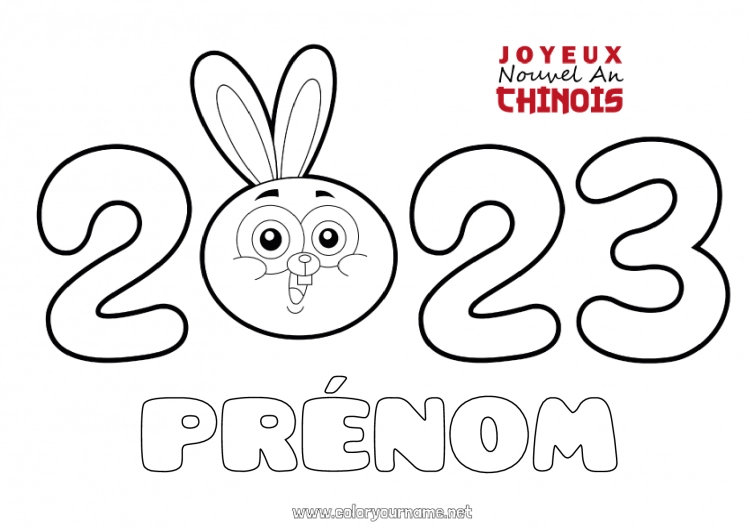 Coloriage à imprimer Lapin 2023 Nouvel An chinois Animaux de la forêt