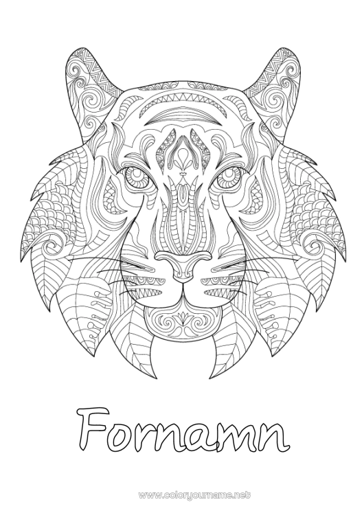 Färgläggningssida att skriva ut Mandala Tigern Djur Kinesiskt nyår Zentangle Afrikas vilda djur
