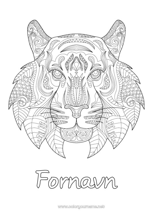 Farvelægningssiden til udskrivning Mandala Tiger Dyr Kinesisk nytår Zentangle Afrikanske vilde dyr