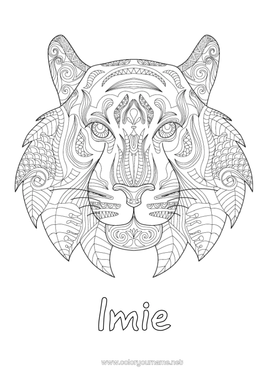 Kolorowanka do wydruku Mandala Tygrys Zwierzę Chiński Nowy Rok Zentangle Dzikie zwierzęta Afryki