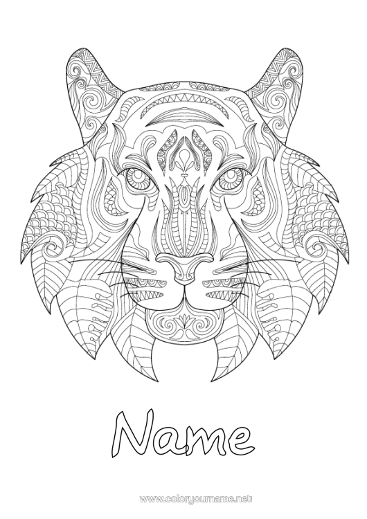 Colouring page to print Mandala Tiger Animal Chinese New Year Zentangle Wild Animals Of Africa