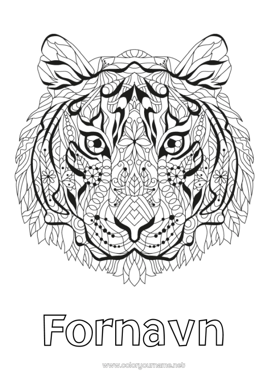 Farvelægningssiden til udskrivning Mandala Tiger Dyr Kinesisk nytår Afrikanske vilde dyr
