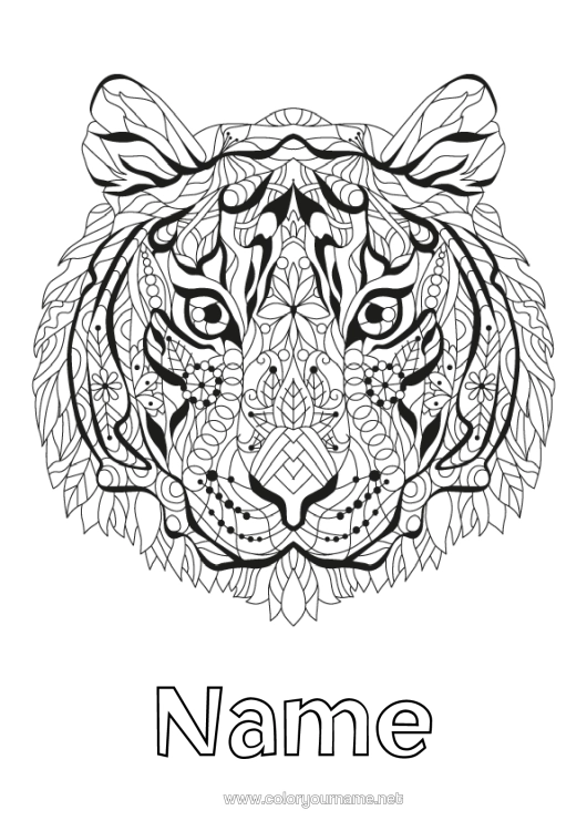 Colouring page to print Mandala Tiger Animal Chinese New Year Wild Animals Of Africa