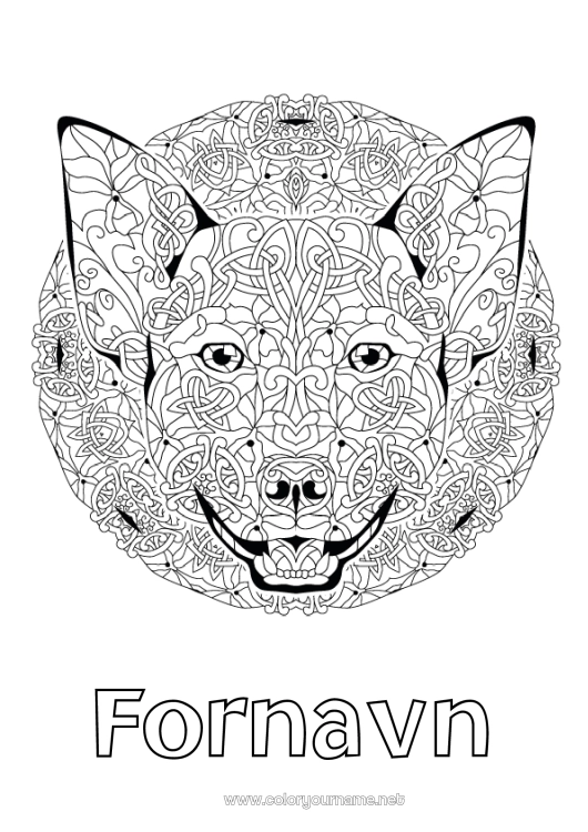 Fargeleggingssiden til utskrift Mandala Hund Dyr Kinesisk nyttår Komplekse fargelegginger Hunder og katter