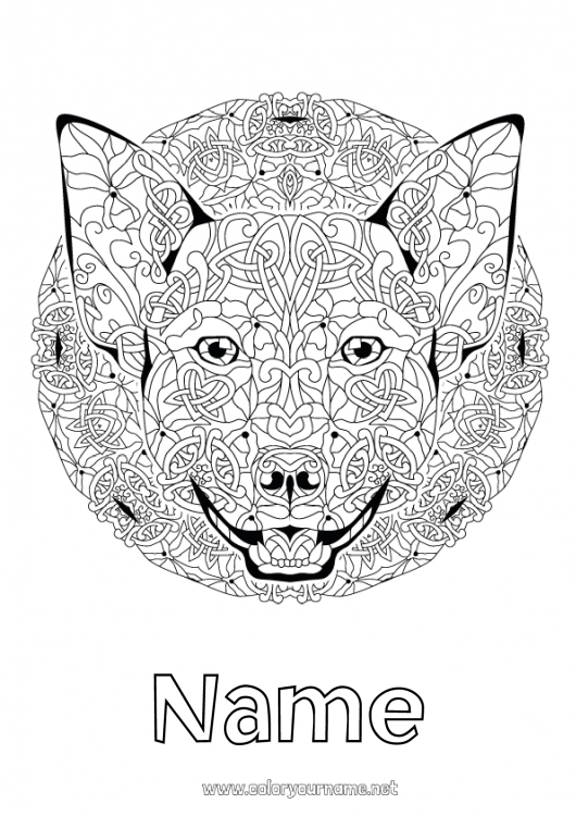 Coloring page to print Mandala Dog Animal Chinese New Year Complex coloring pages Dog and cat