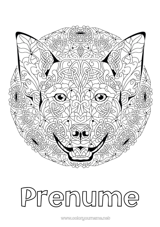 Pagină de colorat de imprimat Mandala Câine Animal Anul Nou Chinezesc Desene de colorat complexe Câini și pisici
