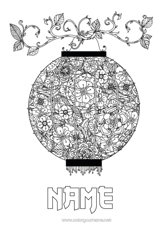 Colouring page to print Chinese New Year Chinese Lantern