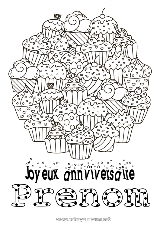 Coloriage à imprimer Gâteau Anniversaire Coloriages complexes Joyeux anniversaire (français) Message