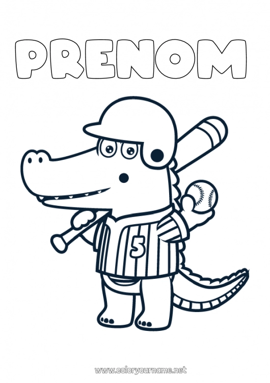 Coloriage à imprimer Sport Crocodile Baseball Reptiles Sports d'équipe