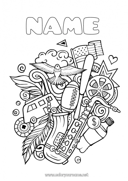 Coloring page to print Sport Rugby USA Geography Team sports