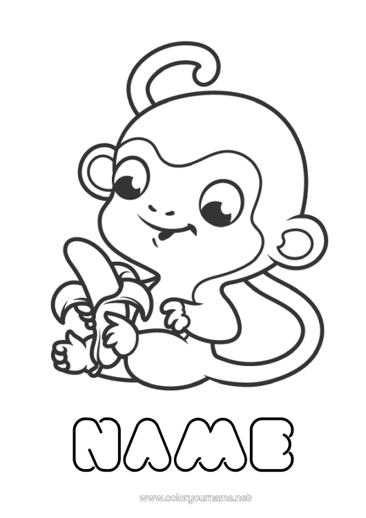 Colouring page to print Animal Chinese New Year Monkey Fruit Easy Colouring Pages Wild Animals Of Africa Banana