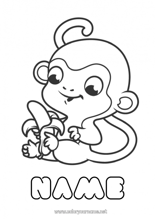 Coloring page to print Animal Chinese New Year Monkey Fruits Easy coloring pages Wild animals of Africa Banana