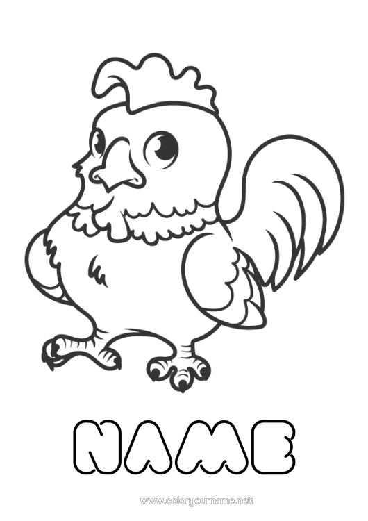 Colouring page to print Animal Rooster Chinese New Year Farm Animals