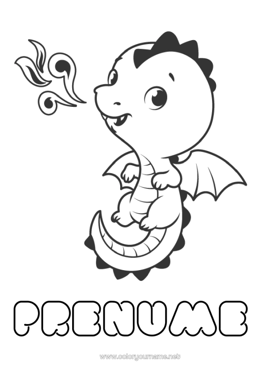 Pagină de colorat de imprimat Dragon Animal Anul Nou Chinezesc Dragoni, unicorni și animale fantastice