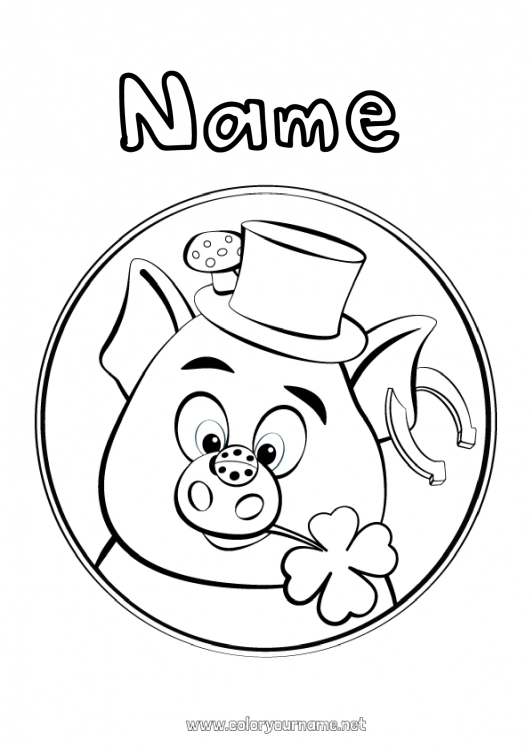 Coloring page to print Pig Luck Farm animals