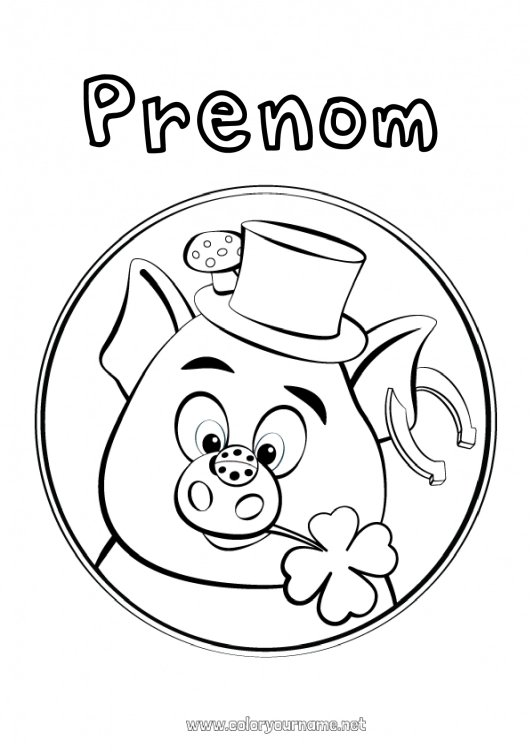 Coloriage à imprimer Cochon Chance Animaux de la ferme