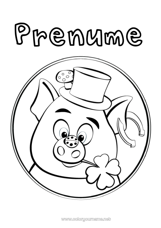 Pagină de colorat de imprimat Porc Șansă Animale de fermă