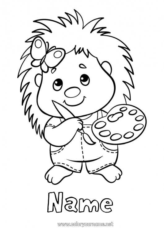 Coloring page to print Cute Hedgehog Art Forest animals Artistic Professions